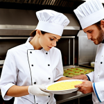 **

A consultant, in professional attire, working with a restaurant chef in a commercial kitchen. Focus on cleanliness and organization. Emphasize the consultant reviewing HACCP documentation with the chef.
*Prompt:* "Food safety consultant reviewing HACCP plan with a chef in a clean commercial kitchen. Professional attire, focus on organization and food safety procedures."

**