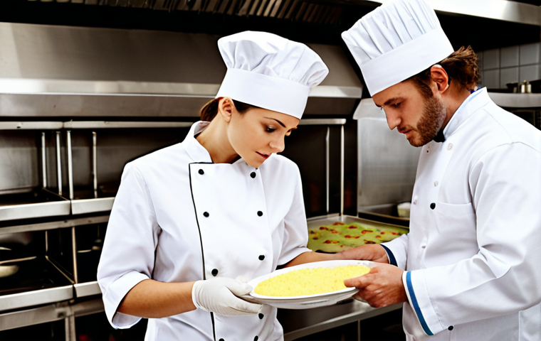 **

A consultant, in professional attire, working with a restaurant chef in a commercial kitchen. Focus on cleanliness and organization. Emphasize the consultant reviewing HACCP documentation with the chef.
*Prompt:* "Food safety consultant reviewing HACCP plan with a chef in a clean commercial kitchen. Professional attire, focus on organization and food safety procedures."

**