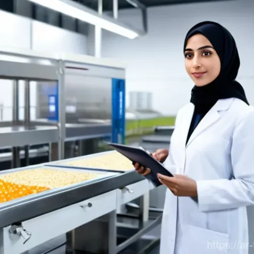 식품위생사 자격증 관련 추천 커뮤니티 - A determined young Arab woman, in her late 20s, wearing a modest, clean lab coat over her profession...