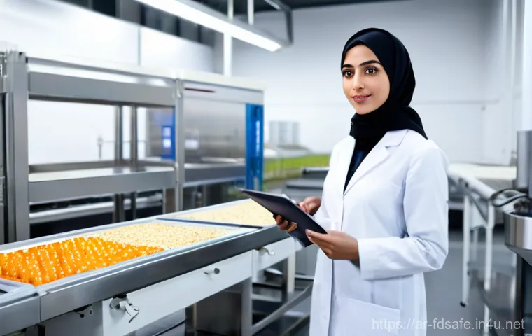 식품위생사 자격증 관련 추천 커뮤니티 - A determined young Arab woman, in her late 20s, wearing a modest, clean lab coat over her profession...