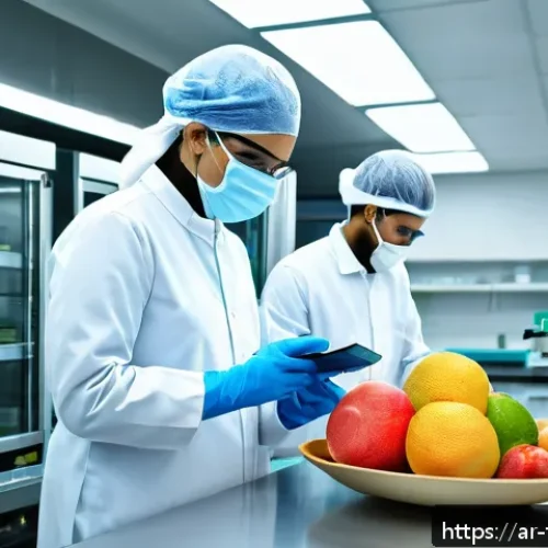 식품위생사 직업 만족도 조사 - A detailed and vibrant scene inside a modern food safety laboratory in an Arabic-speaking country, s...