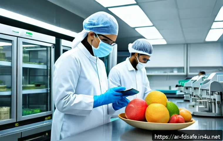 식품위생사 직업 만족도 조사 - A detailed and vibrant scene inside a modern food safety laboratory in an Arabic-speaking country, s...