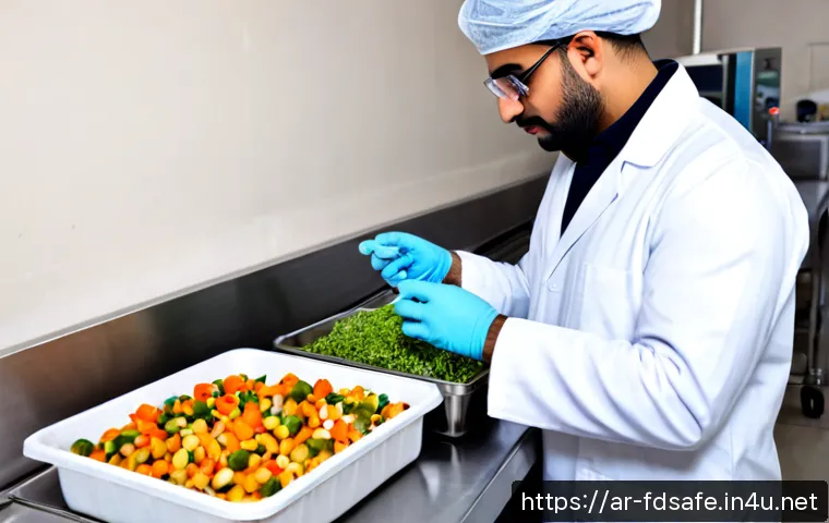 식품위생사와 유사 직업 비교 - Photorealistic side-by-side comparison in a modern Middle Eastern food facility: a modestly dressed ...